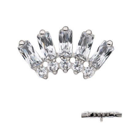 Invictus Titanium Internally Threaded Prong Set Baguette & Round Gem Fan Shape 5-Cluster Top