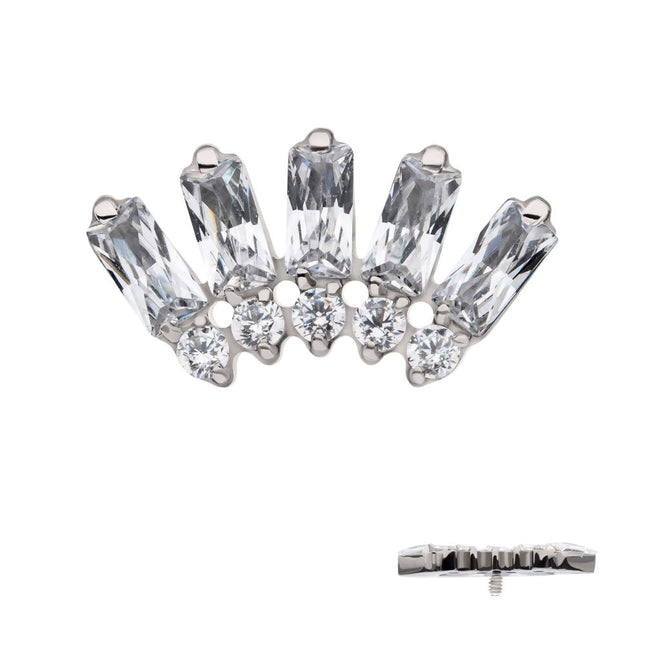Invictus Titanium Internally Threaded Prong Set Baguette & Round Gem Fan Shape 5-Cluster Top