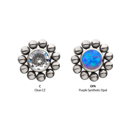Invictus Titanium Internally Threaded 11-Bead Bezel Set CZ / Synthetic Opal Top