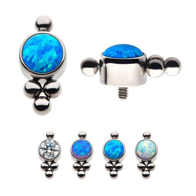 Invictus Titanium Internally Threaded with 1 Bezel Set CZ/Synthetic Opal and 4 Beads Top