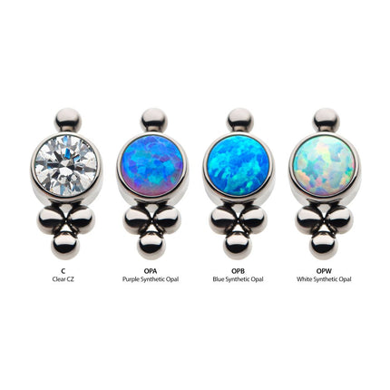 Invictus Titanium Internally Threaded with 1 Bezel Set CZ/Synthetic Opal and 4 Beads Top