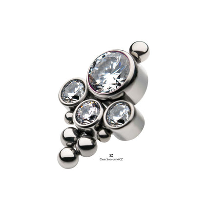 Invictus Titanium Internally Threaded 4-Bezel Set Swarovski Zirconia & Beads Cluster Top