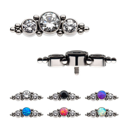 Invictus Titanium Internally Threaded 3-Bezel Set Synthetic Opal/AAA Gem/Swarovski Zirconia & Beads Cluster Top