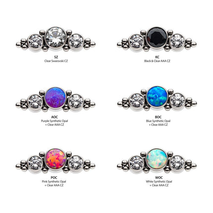 Invictus Titanium Internally Threaded 3-Bezel Set Synthetic Opal/AAA Gem/Swarovski Zirconia & Beads Cluster Top