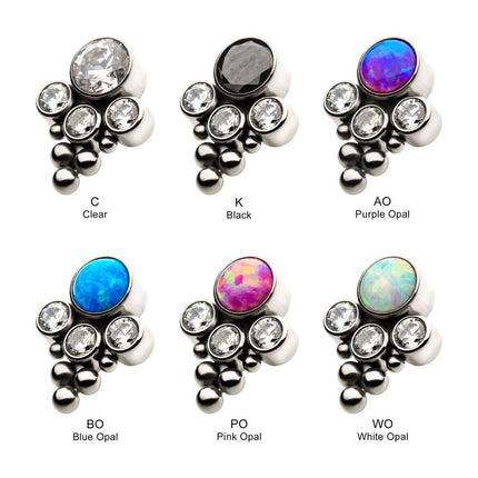 Invictus 16G Titanium Internally Threaded with 4 Bezel Set Synthetic Opal/Swarovski Zirconia/AAA CZ and Beads Top