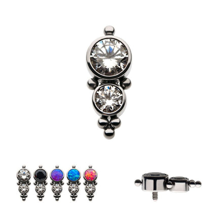 Invictus Titanium Internally Threaded 2-Bezel Set Synthetic Opal/AAA Gem/Swarovski Zirconia & Beads Cluster Top