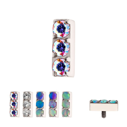 Invictus Titanium Internally Threaded Prong Set Crystal/CZ/Opal 3-Cluster Bar Top