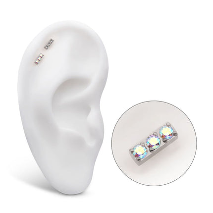Invictus Titanium Internally Threaded Prong Set Crystal/CZ/Opal 3-Cluster Bar Top