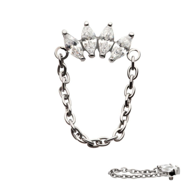 Invictus Titanium Internally Threaded 4-Cluster Marquise AAA CZ Top with Dangle Chain