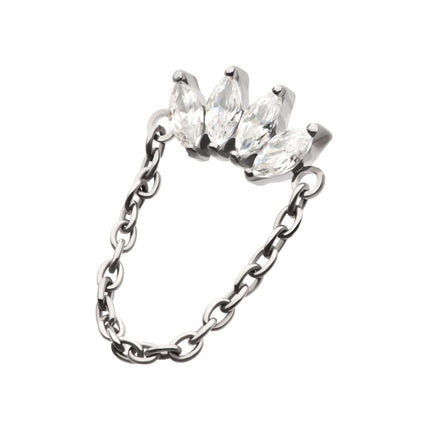 Invictus Titanium Internally Threaded 4-Cluster Marquise AAA CZ Top with Dangle Chain