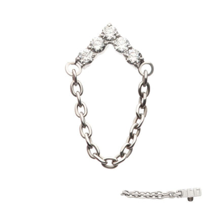 Invictus Titanium Internally Threaded 5-Cluster Round AAA CZ Chevron Shape Top with Dangle Chain