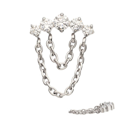 Invictus Titanium Internally Threaded 5-Cluster Round AAA CZ Top with 2 Tier Dangle Chain