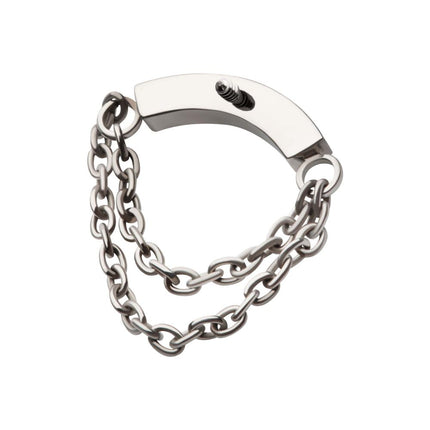 Invictus Titanium Internally Threaded 5-Cluster Round AAA CZ Curved Bar Top with 2 Tier Dangle Chain