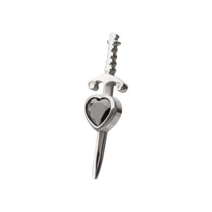 Invictus Titanium Internally Threaded Dagger with Bezel Set Black Heart Gem Top