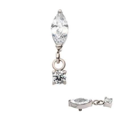 Invictus Titanium Internally Threaded Marquise CZ with Dangle Round CZ Top