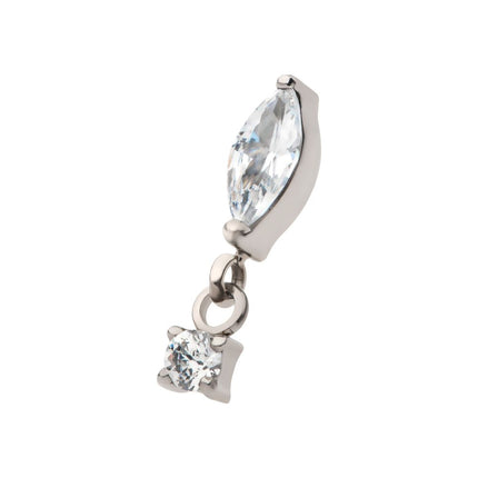 Invictus Titanium Internally Threaded Marquise CZ with Dangle Round CZ Top