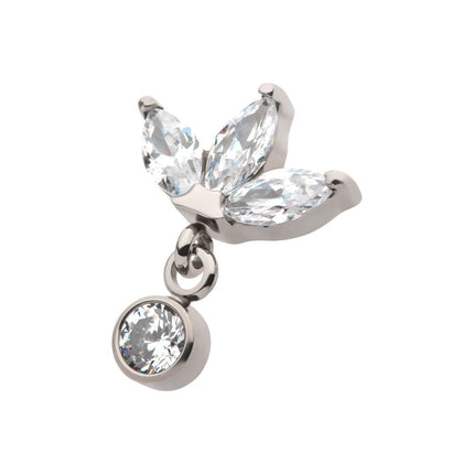 Invictus Titanium Internally Threaded 3-Cluster Pronged Marquise CZ with Floating Round CZ Top