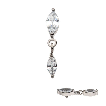 Invictus Titanium Internally Threaded Prong Set Marquise Double CZ Dangle Top