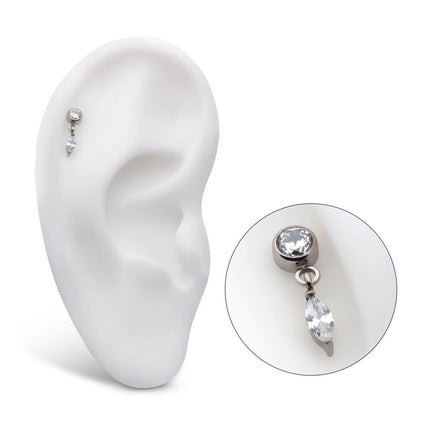 Invictus Titanium Internally Threaded Round CZ with Dangle Marquise CZ Top
