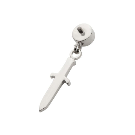 Invictus Titanium Internally Threaded Bezel Round CZ Dangle Dagger Top