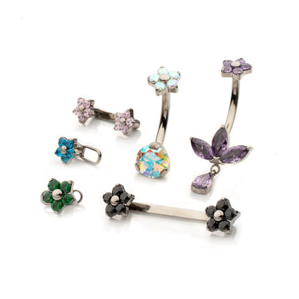 Invictus 14g Titanium Internally Threaded Prong Set Gem 5-Petal Flower Top