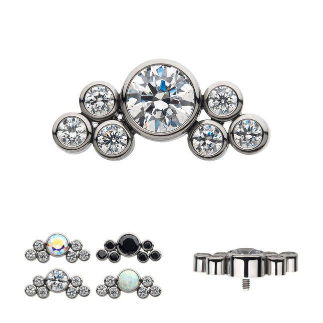 Invictus Titanium Internally Threaded 3.5mm Bezel Round CZ/Opal with 3-Gem Cluster Top