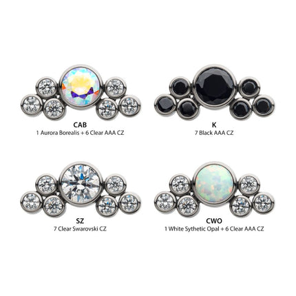 Invictus Titanium Internally Threaded 3.5mm Bezel Round CZ/Opal with 3-Gem Cluster Top