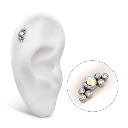 Invictus Titanium Internally Threaded 3.5mm Bezel Round CZ/Opal with 3-Gem Cluster Top