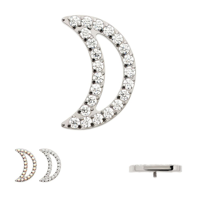 Invictus Titanium Internally Threaded Cut Out Crescent Moon Top with Pave Set Clustered CZ