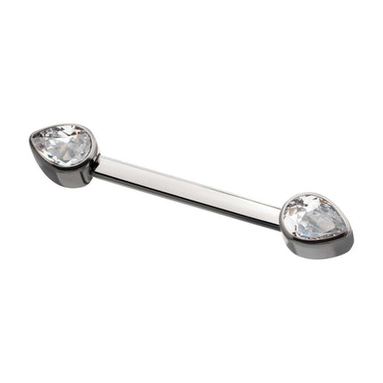 Invictus Titanium Bezel Set Teardrop Gem End Nipple Barbell (One Side Fixed, One Side Internally Threaded) | Sold by piece