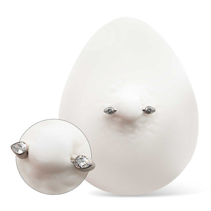 Invictus Titanium Bezel Set Teardrop Gem End Nipple Barbell (One Side Fixed, One Side Internally Threaded) | Sold by piece