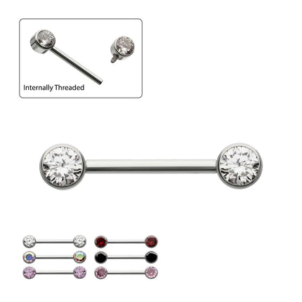 Invictus Titanium Internally Threaded Bezel Set Gem End Nipple Barbell