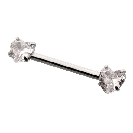 Invictus Titanium Internally Threaded Prong Set Heart CZ Gem End Nipple Barbell (One Side Fixed, One Side Internally Threaded) | Sold by piece