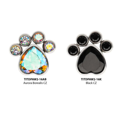Titanium Internally Threaded Bezel Heart & Round CZ Paw Top
