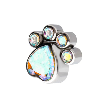 Titanium Internally Threaded Bezel Heart & Round CZ Paw Top