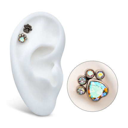 Titanium Internally Threaded Bezel Heart & Round CZ Paw Top