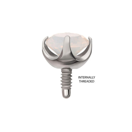 Invictus Titanium Internally Threaded Low Profile 4 Prong Round Opalite Gem Top