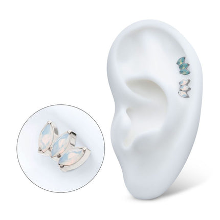 Invictus Titanium Threadless Triple Marquise Opalite Cluster Top