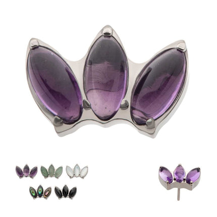 Invictus Titanium Threadless with Prong Set 3-Cluster Marquise Stones Fan Shape Top
