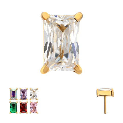Invictus 24Kt Gold PVD Titanium Threadless "Luxe Baguette" Prong Set Gem Top