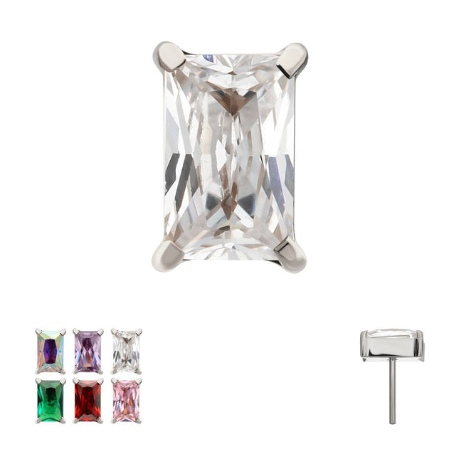Invictus Titanium Threadless "Luxe Baguette" Prong Set Gem Top