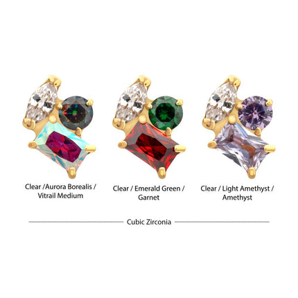 Invictus 24Kt Gold PVD Titanium Threadless "Harmony Cluster" Prong Set Gem Top