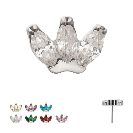 Invictus Titanium Threadless Prong Set 3-Marquise Gem Fan Cluster Top