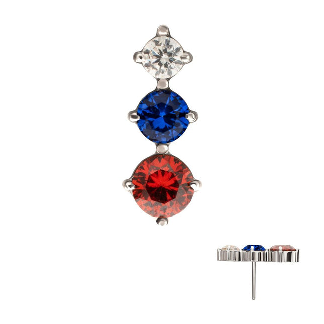 Invictus Titanium Threadless Triple Cluster Prong Set Gem Top
