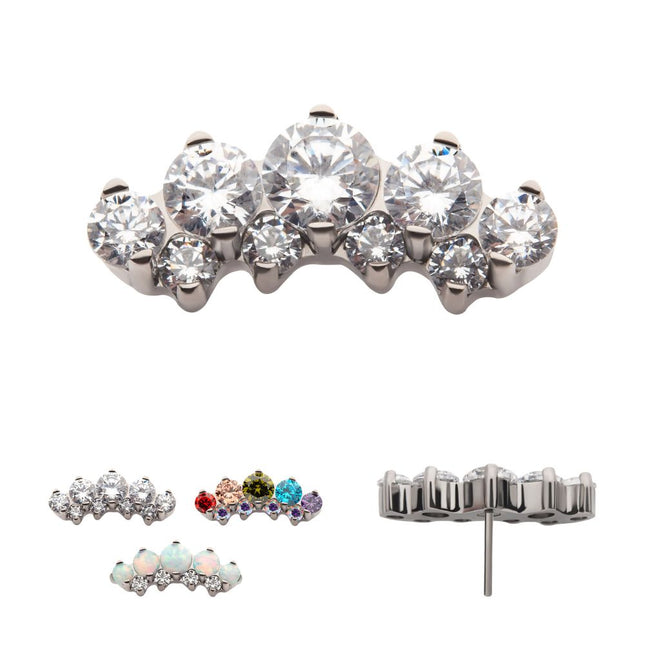 Invictus Titanium Threadless Prong Set Round CZ/Opal Terraced Cluster Top