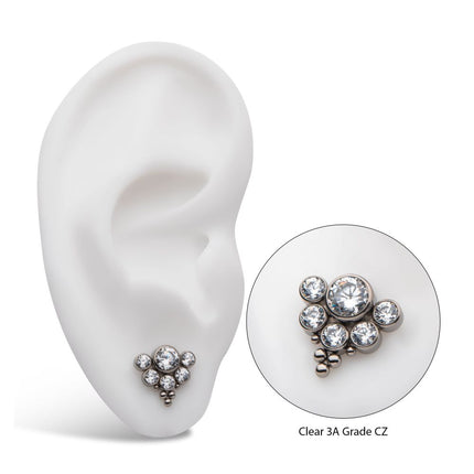 Invictus Titanium Threadless Tri-bead end with 5mm & 3mm Bezel Set AAA Clear CZ Cluster Top