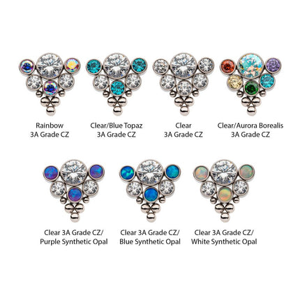 Invictus Titanium Threadless Tri-bead end with 4mm & 2.5mm Bezel Set AAA Clear CZ/Opal Cluster Top