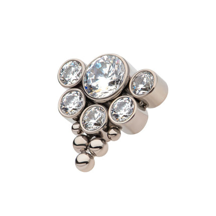 Invictus Titanium Threadless Tri-bead end with 4mm & 2.5mm Bezel Set AAA Clear CZ/Opal Cluster Top