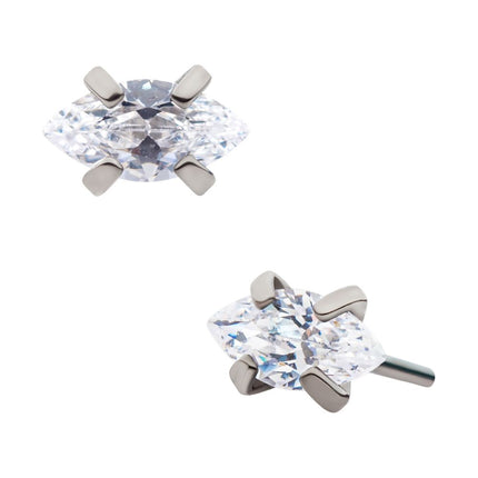 Invictus Titanium Threadless with Prong Set Marquise Clear AAA CZ Top