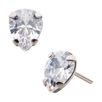 Invictus Titanium Threadless with 4-Prong Set CZ Pear-Shaped Top